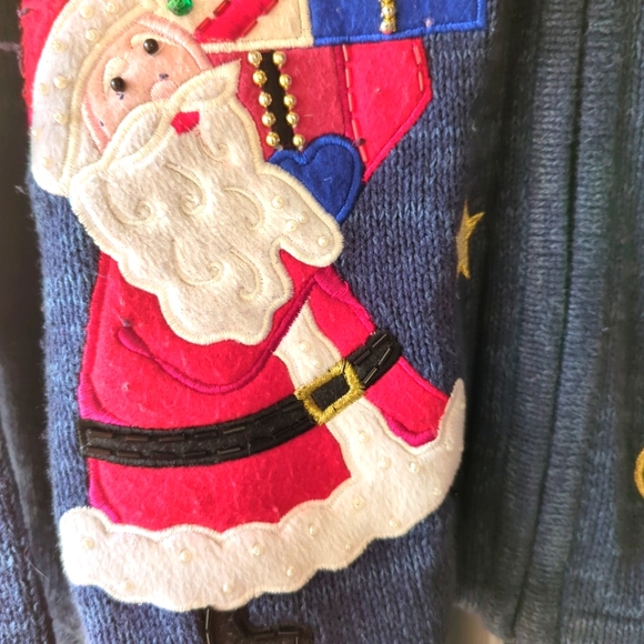 🌲Christmas Sweater Tiara International SZ Large Zipper Front EUC - Picture 6 of 15